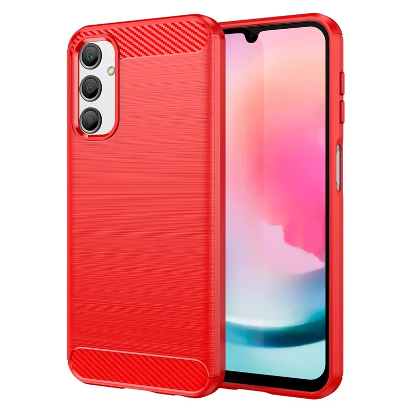 For Samsung Galaxy A24 4G (162.1 x 77.6 x 8.3mm) Anti-scratch Phone Case Carbon Fiber Texture Brushed Surface Protective Back Cover - Red