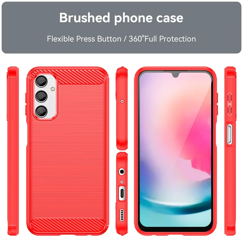 For Samsung Galaxy A24 4G (162.1 x 77.6 x 8.3mm) Anti-scratch Phone Case Carbon Fiber Texture Brushed Surface Protective Back Cover - Red