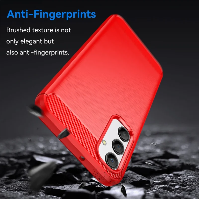 For Samsung Galaxy A24 4G (162.1 x 77.6 x 8.3mm) Anti-scratch Phone Case Carbon Fiber Texture Brushed Surface Protective Back Cover - Red