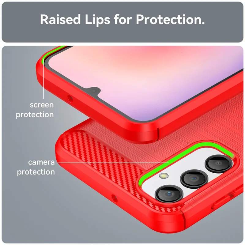 For Samsung Galaxy A24 4G (162.1 x 77.6 x 8.3mm) Anti-scratch Phone Case Carbon Fiber Texture Brushed Surface Protective Back Cover - Red