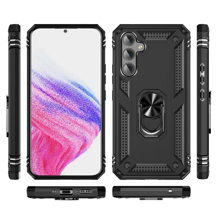 For Samsung Galaxy A54 5G Shockproof Phone Case Military Grade Phone Back Cover with Ring Kickstand - Black
