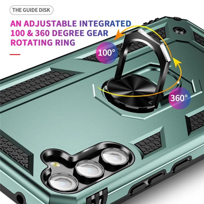 For Samsung Galaxy A34 5G Ring Holder Kickstand Case TPU + PC Protective Phone Cover - Blackish Green