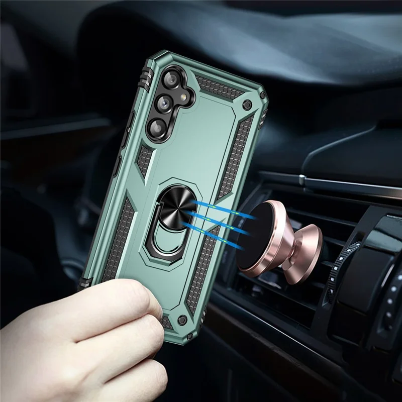 For Samsung Galaxy A34 5G Ring Holder Kickstand Case TPU + PC Protective Phone Cover - Blackish Green