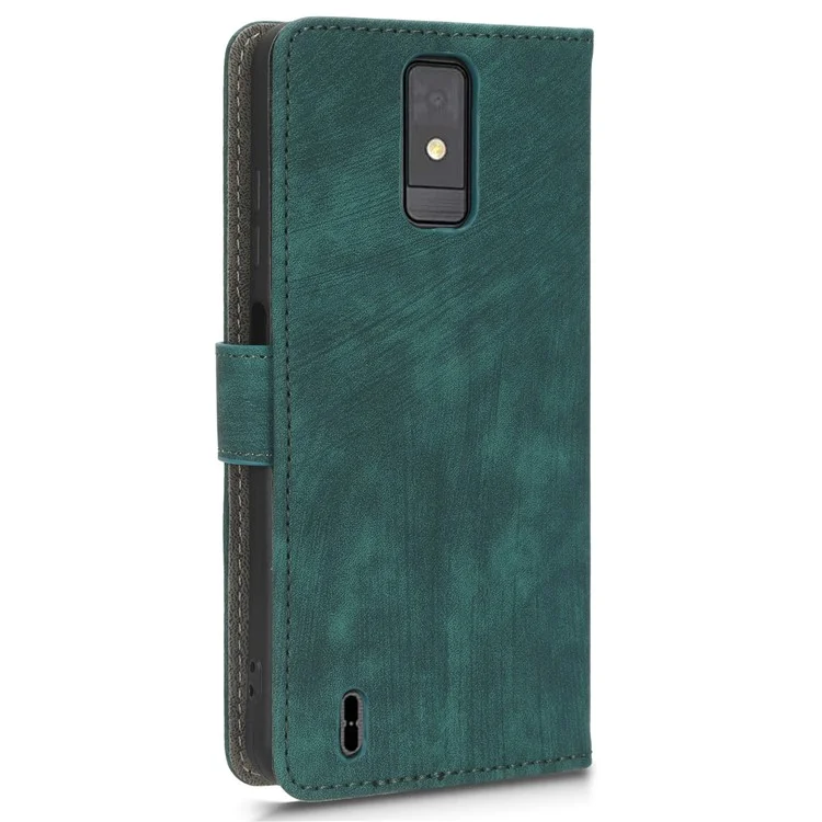 Mobile Phone Case for ZTE Blade A32 , PU Leather Phone Shell Stand RFID Blocking Wallet Cover - Green