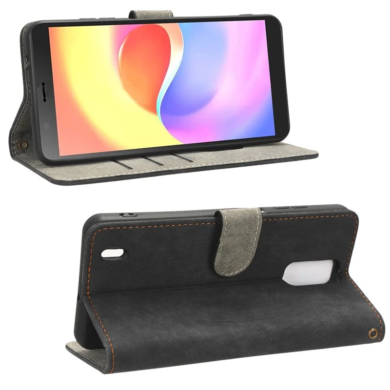 Mobile Phone Case for ZTE Blade A32 , PU Leather Phone Shell Stand RFID Blocking Wallet Cover - Black