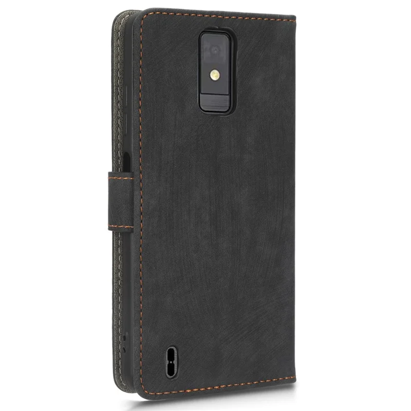 Mobile Phone Case for ZTE Blade A32 , PU Leather Phone Shell Stand RFID Blocking Wallet Cover - Black