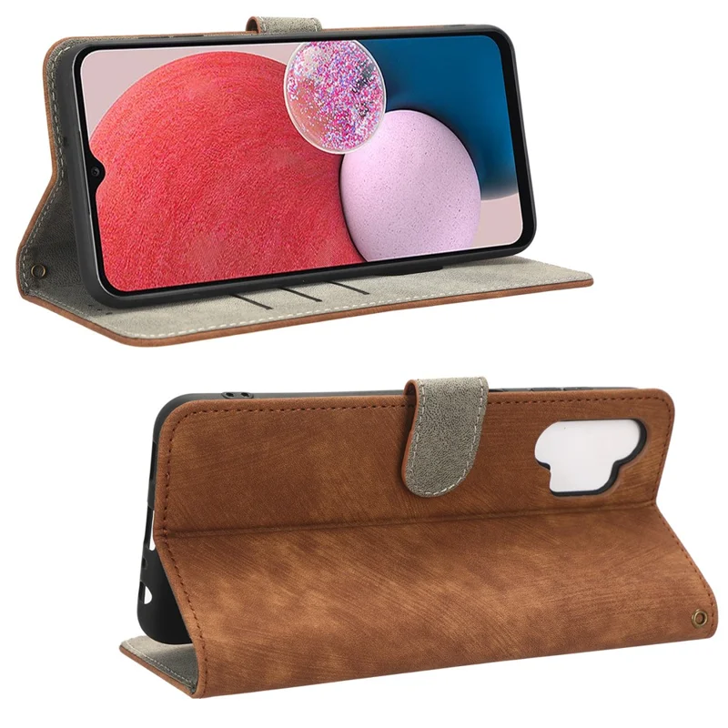 Capa para Telemóvel Samsung Galaxy A13 4G, Capa de Couro com Suporte Anti-Risco e Carteira com Bloqueio RFID - Castanho