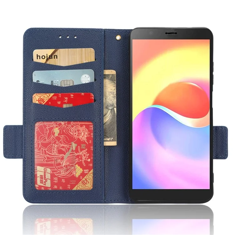 Para ZTE Blade A32 Doble Cierre Magnético Funda para Teléfono Cartera Soporte Textura de Piel de Cordero PU Funda para Teléfono - Azul Oscuro