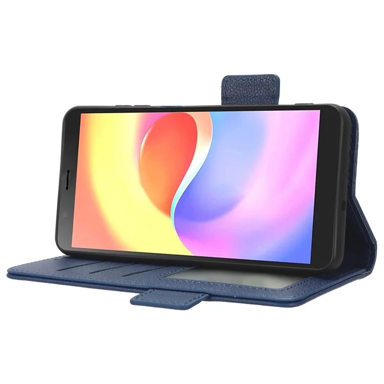 Para ZTE Blade A32 Doble Cierre Magnético Funda para Teléfono Cartera Soporte Textura de Piel de Cordero PU Funda para Teléfono - Azul Oscuro