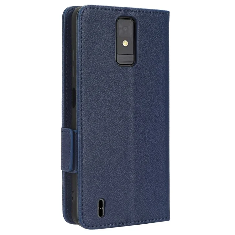 Para ZTE Blade A32 Doble Cierre Magnético Funda para Teléfono Cartera Soporte Textura de Piel de Cordero PU Funda para Teléfono - Azul Oscuro