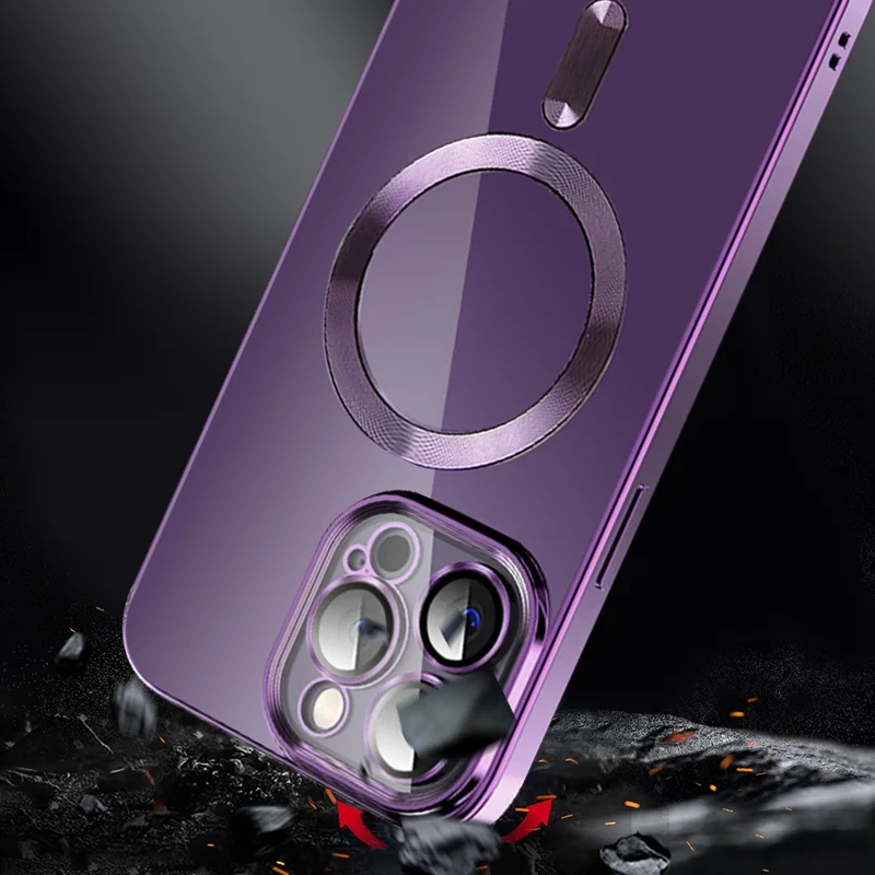 Phone Case For iPhone 14 Pro Max Compatible with MagSafe CD Texture TPU + PC Phone Cover - Purple