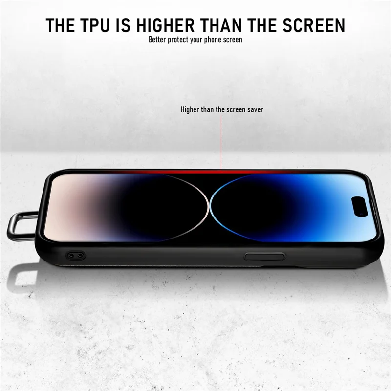 SUTENI H13 Phone Kickstand Case with Hand Strap for iPhone 14 Pro Max Card Holder Leather Coated PC + TPU Cover - Brown