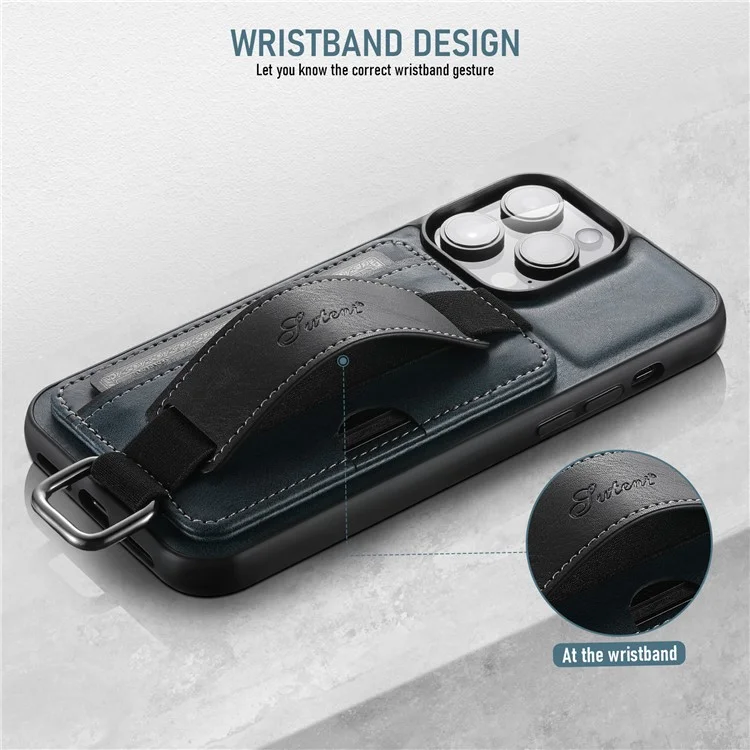 SUTENI H13 Card Holder Phone Case per iPhone 12 Pro Custodia in pelle rivestita in PC + TPU con supporto e cinturino - Blu