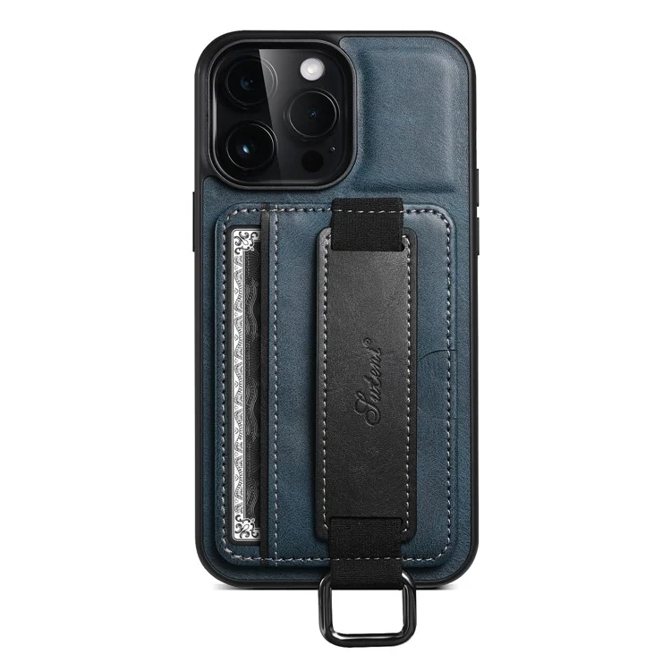 SUTENI H13 Card Holder Phone Case per iPhone 12 Pro Custodia in pelle rivestita in PC + TPU con supporto e cinturino - Blu