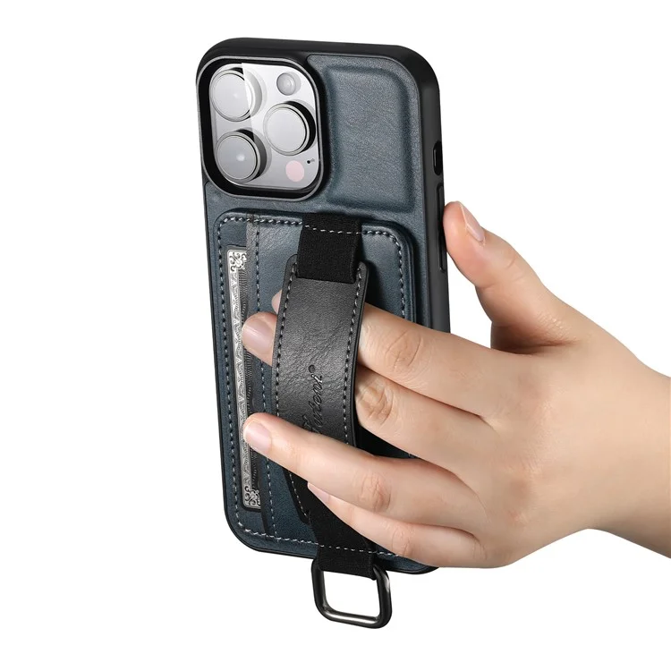 SUTENI H13 Card Holder Phone Case per iPhone 12 Pro Custodia in pelle rivestita in PC + TPU con supporto e cinturino - Blu