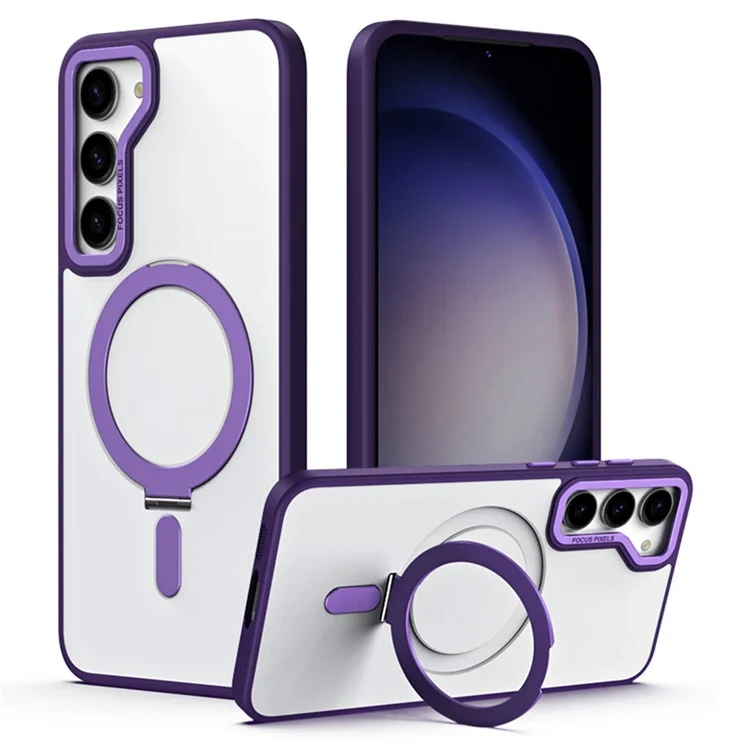 For Samsung Galaxy S23 Ring Kickstand Magnetic Phone Case TPU+Acrylic Matte Phone Cover - Purple