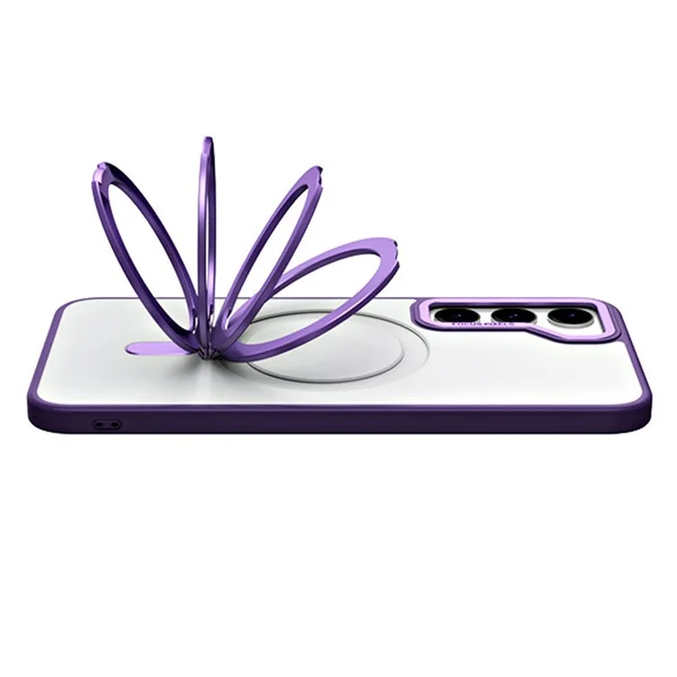 For Samsung Galaxy S23 Ring Kickstand Magnetic Phone Case TPU+Acrylic Matte Phone Cover - Purple