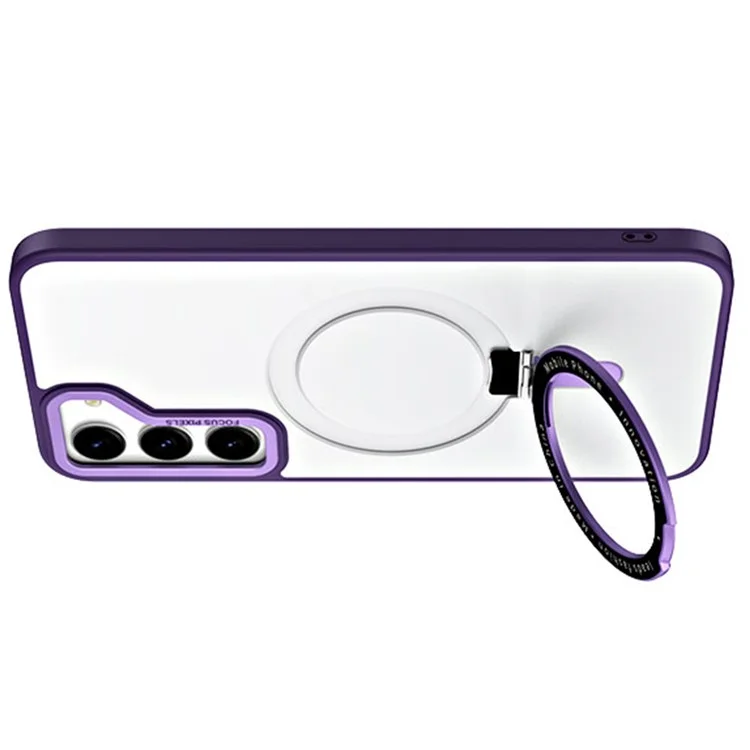For Samsung Galaxy S23 Ring Kickstand Magnetic Phone Case TPU+Acrylic Matte Phone Cover - Purple