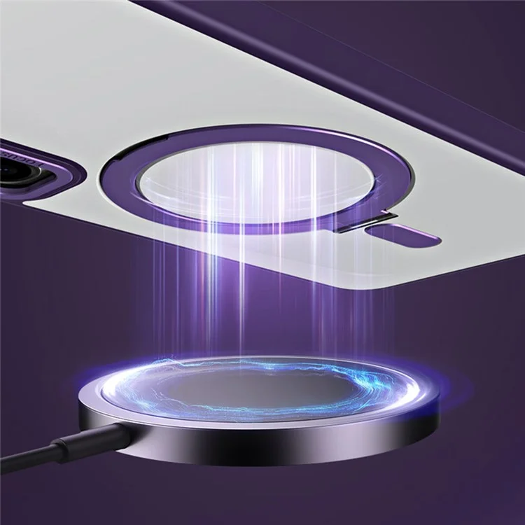 For Samsung Galaxy S23 Ring Kickstand Magnetic Phone Case TPU+Acrylic Matte Phone Cover - Purple