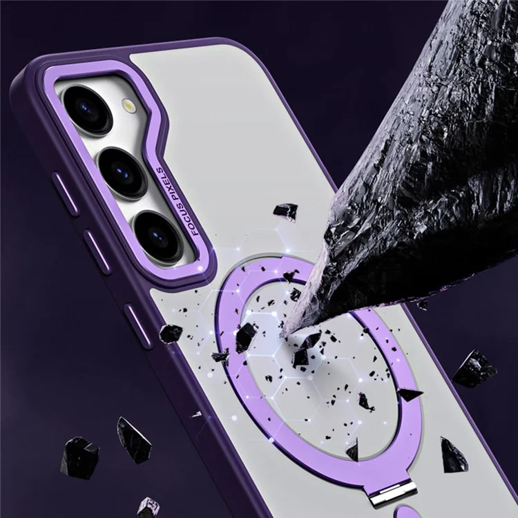 For Samsung Galaxy S23 Ring Kickstand Magnetic Phone Case TPU+Acrylic Matte Phone Cover - Purple