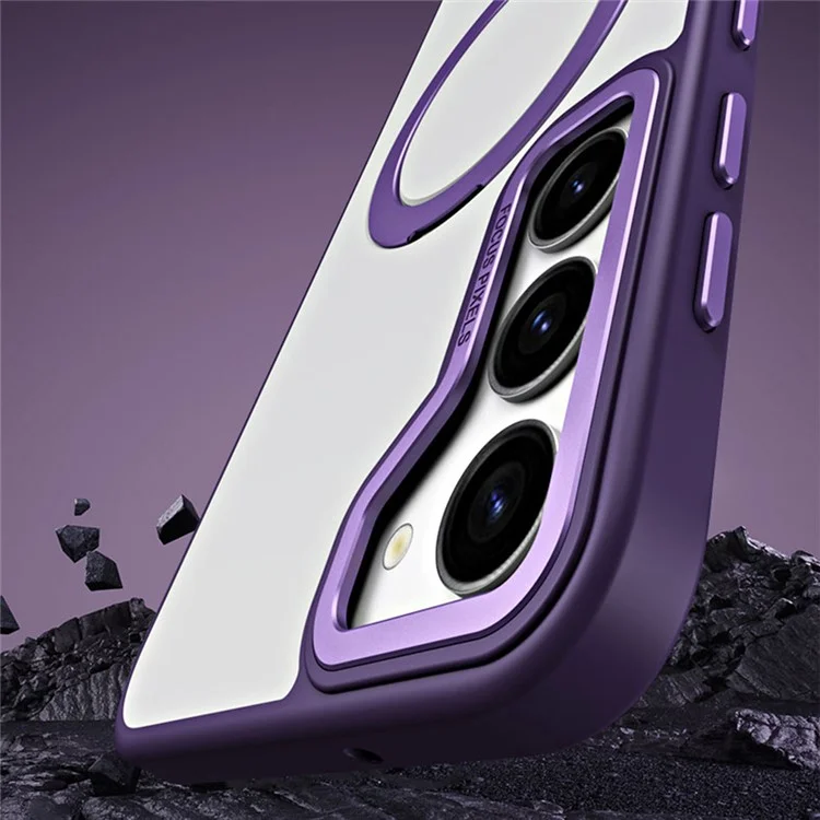 For Samsung Galaxy S23+ TPU+Acrylic Magnetic Cell Phone Case Ring Kickstand Matte Phone Cover - Purple