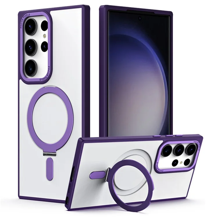 Para Samsung Galaxy S23 Ultra Funda de Teléfono Mate Magnética Carcasa de Teléfono TPU+Acrílico con Soporte de Anillo - Púrpura
