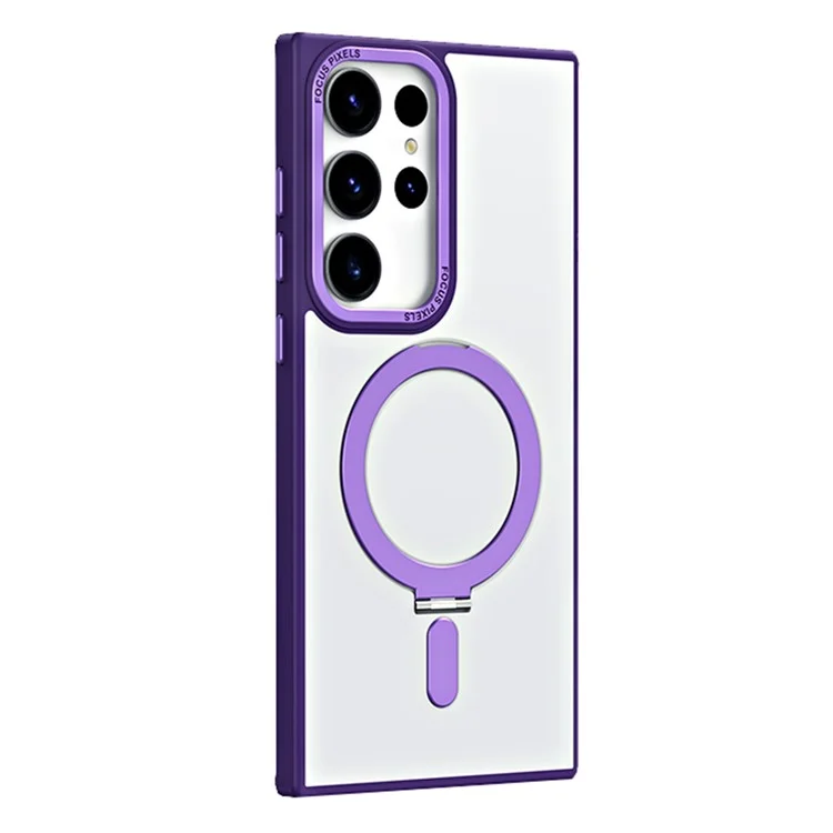 Para Samsung Galaxy S23 Ultra Funda de Teléfono Mate Magnética Carcasa de Teléfono TPU+Acrílico con Soporte de Anillo - Púrpura