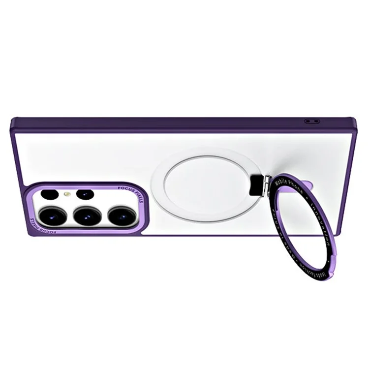 Para Samsung Galaxy S23 Ultra Funda de Teléfono Mate Magnética Carcasa de Teléfono TPU+Acrílico con Soporte de Anillo - Púrpura