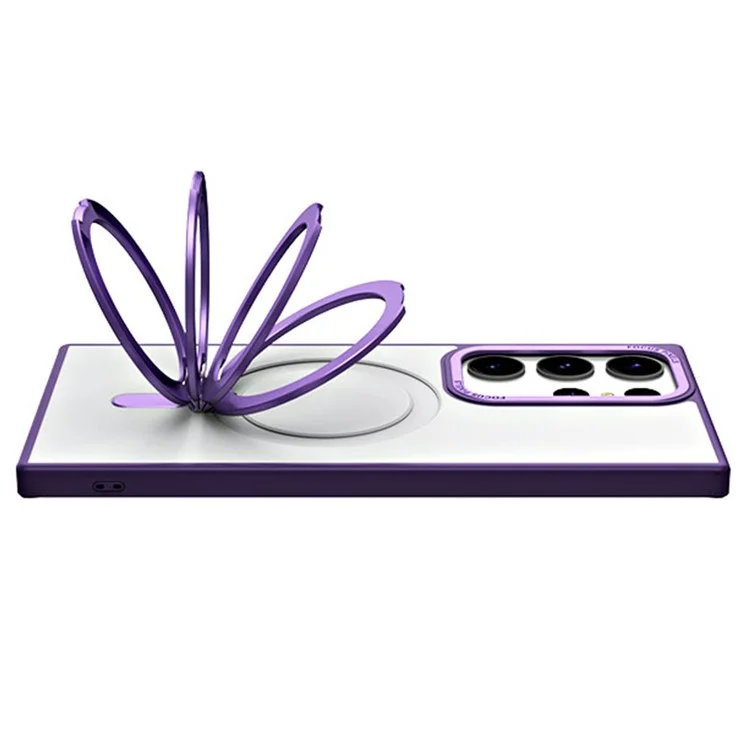 Para Samsung Galaxy S23 Ultra Funda de Teléfono Mate Magnética Carcasa de Teléfono TPU+Acrílico con Soporte de Anillo - Púrpura