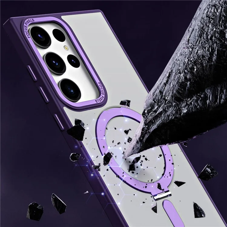 Para Samsung Galaxy S23 Ultra Funda de Teléfono Mate Magnética Carcasa de Teléfono TPU+Acrílico con Soporte de Anillo - Púrpura