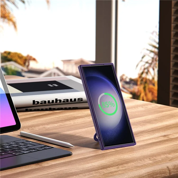 Para Samsung Galaxy S23 Ultra Funda de Teléfono Mate Magnética Carcasa de Teléfono TPU+Acrílico con Soporte de Anillo - Púrpura