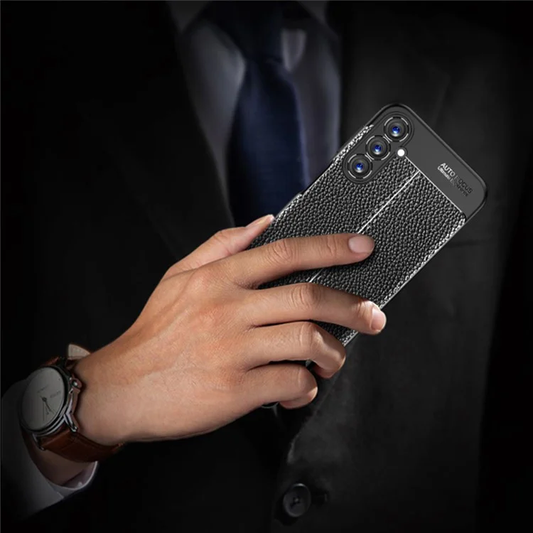 Pour Samsung Galaxy A24 4G (162,1 x 77,6 x 8,3 mm) Litchi Texture Phone Case Slim Anti-drop Protective TPU Phone Cover - Noir