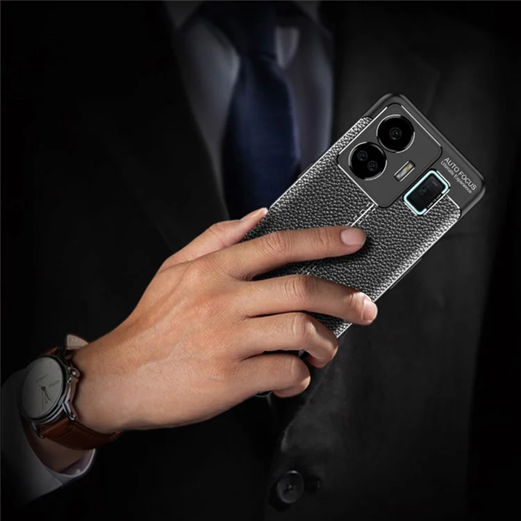 Für Realme GT Neo 5 5G / GT3 5G Litchi-Textur-Handyhülle, kratzfest, schlanke TPU-Handyhülle - Schwarz