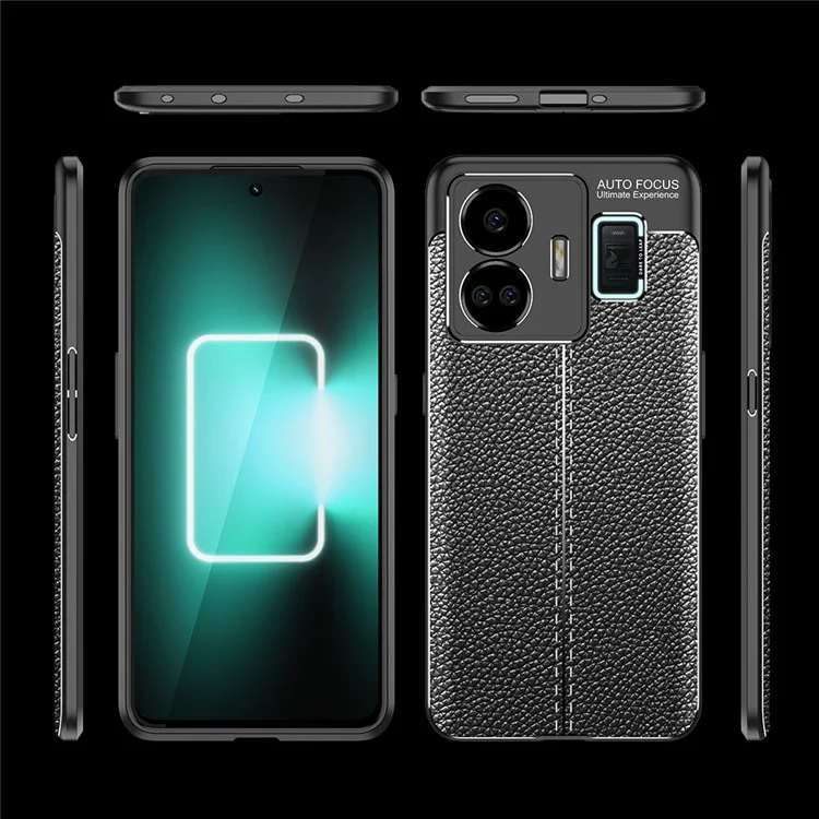 Für Realme GT Neo 5 5G / GT3 5G Litchi-Textur-Handyhülle, kratzfest, schlanke TPU-Handyhülle - Schwarz