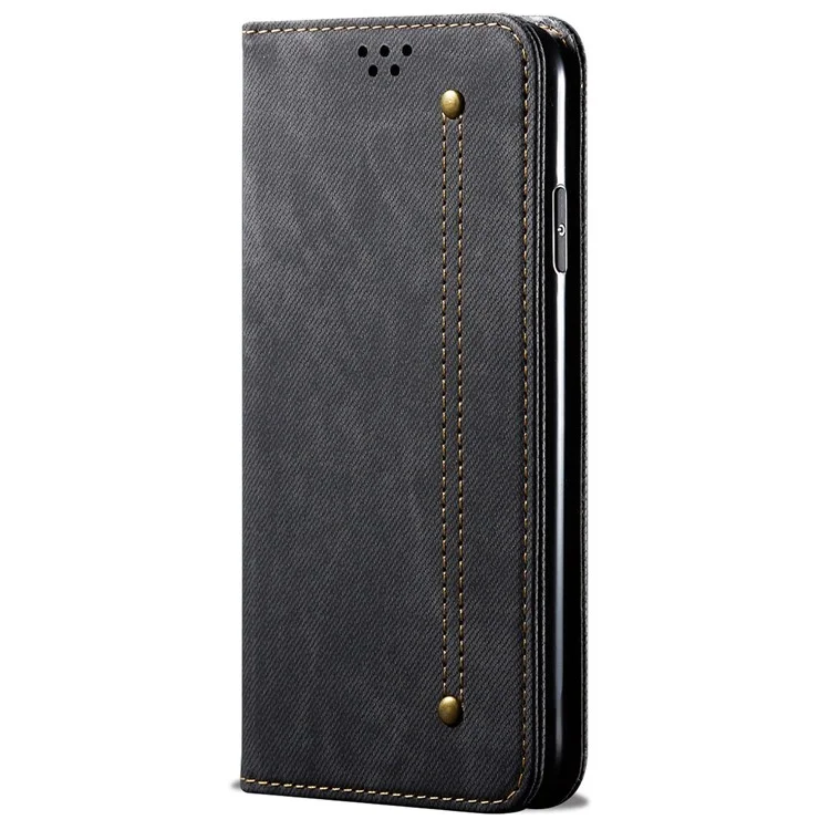 For Honor X40 5G Shockproof Leather Jeans Cloth Texture Phone Cover with Stand Wallet - Black