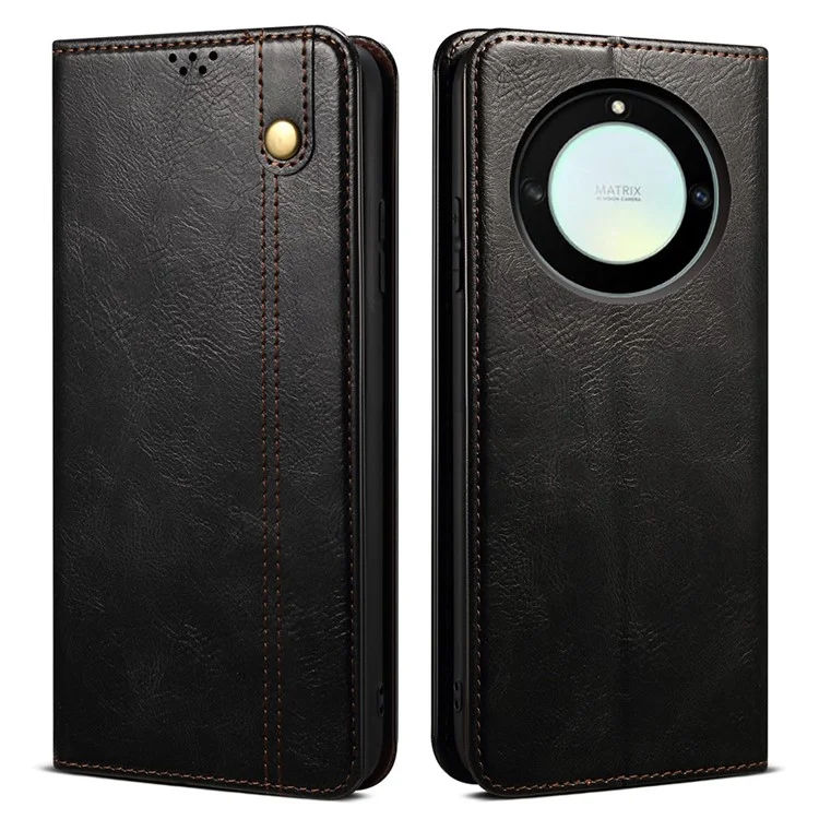 Funda de teléfono con tapa de cuero 5G Para Honor X40 de textura de caballo loco encerado, soporte, billetera, anticaída - Negro 