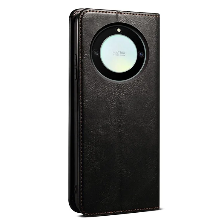 Funda de teléfono con tapa de cuero 5G Para Honor X40 de textura de caballo loco encerado, soporte, billetera, anticaída - Negro 