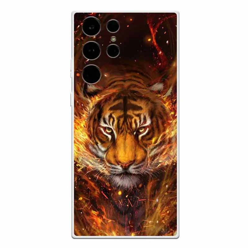 For Samsung Galaxy S23 Ultra Print Pattern TPU Phone Case Shockproof Protective Anti-Slip Back Cover - Flame Tiger