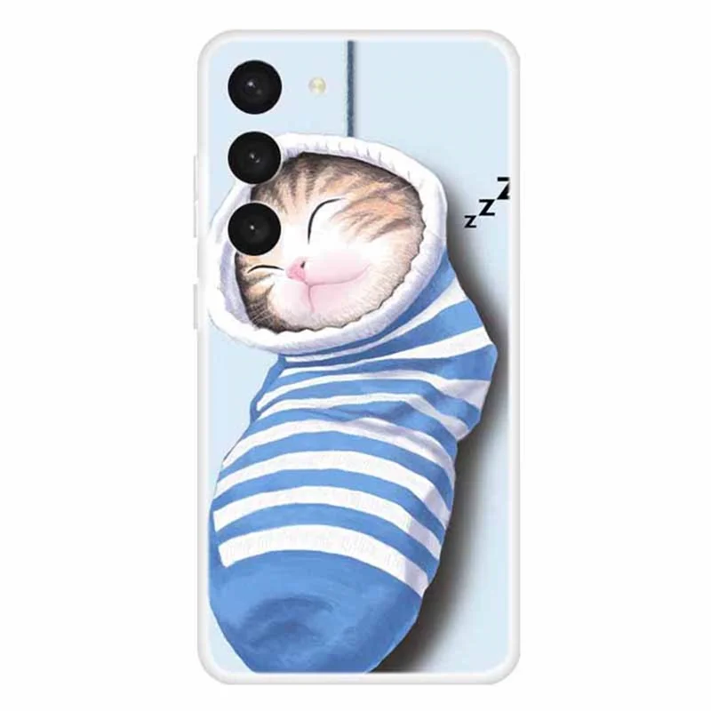 TPU Phone Case for Samsung Galaxy S23 , Pattern Printing Slim Fit Protective Phone Cover - Socks and Cat