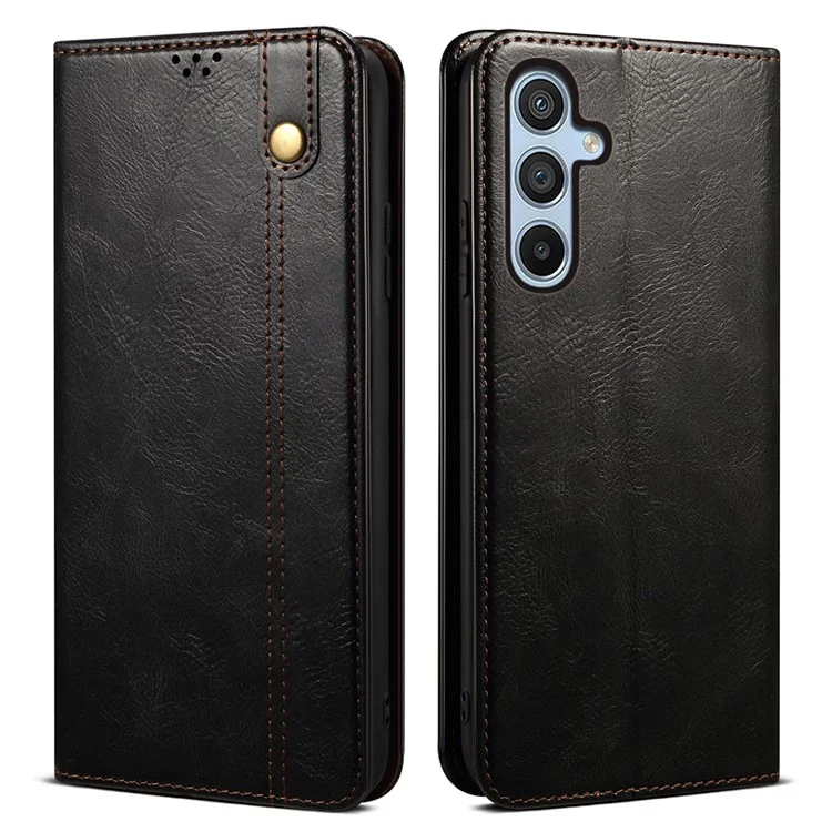 For Samsung Galaxy A24 4G (162.1 x 77.6 x 8.3mm) PU Leather Flip Protective Case Waxy Crazy Horse Texture Stand Wallet Cover - Black