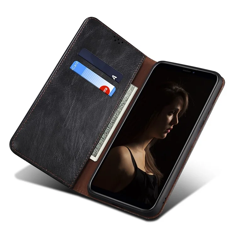 For Samsung Galaxy A24 4G (162.1 x 77.6 x 8.3mm) PU Leather Flip Protective Case Waxy Crazy Horse Texture Stand Wallet Cover - Black