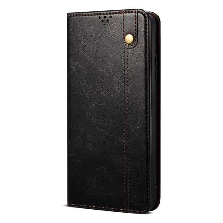 For Samsung Galaxy A24 4G (162.1 x 77.6 x 8.3mm) PU Leather Flip Protective Case Waxy Crazy Horse Texture Stand Wallet Cover - Black