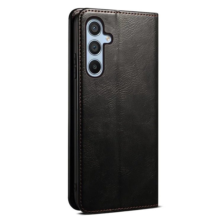 For Samsung Galaxy A24 4G (162.1 x 77.6 x 8.3mm) PU Leather Flip Protective Case Waxy Crazy Horse Texture Stand Wallet Cover - Black