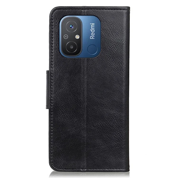 Handyhülle für Xiaomi Poco C55 4G / Redmi 11A 4G / 12C 4G Crazy Horse Textur PU-Leder Standfunktion Brieftasche Hülle - Schwarz