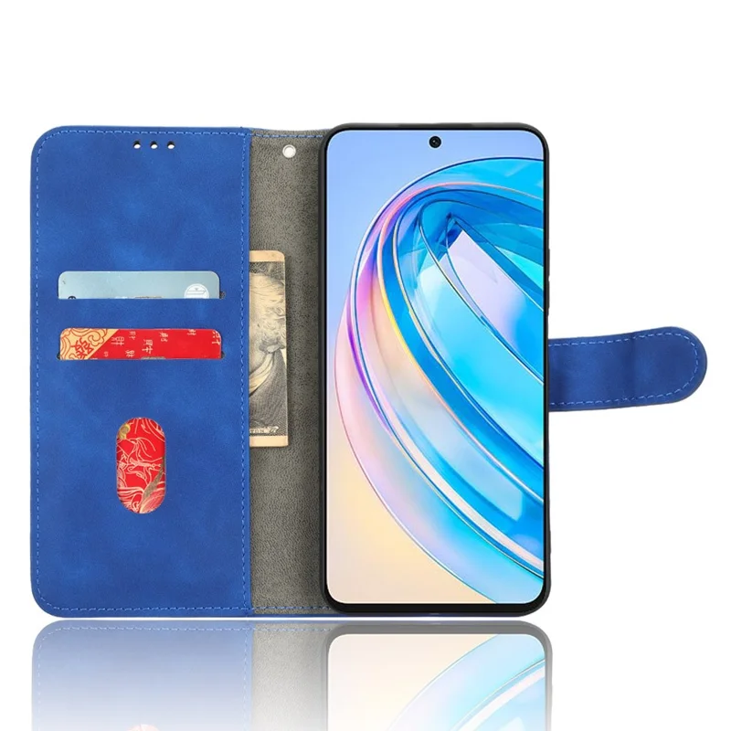 For Honor X8a 4G Skin-friendly PU Leather Phone Case Stand Protective Phone Wallet Cover - Blue