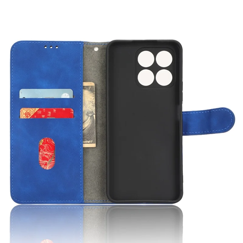 For Honor X8a 4G Skin-friendly PU Leather Phone Case Stand Protective Phone Wallet Cover - Blue