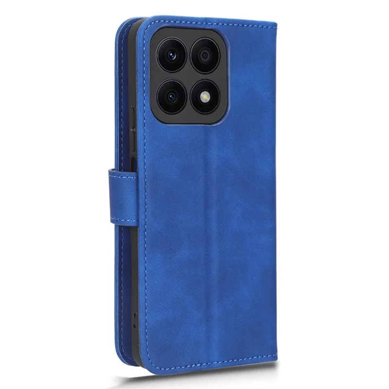 For Honor X8a 4G Skin-friendly PU Leather Phone Case Stand Protective Phone Wallet Cover - Blue