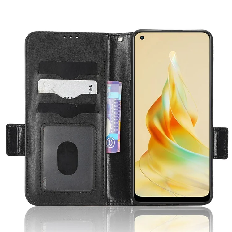 Para Oppo Reno8 T 4G Wallet Stand Protective Cover Imprinted Triangle Pattern Phone Case - Preto