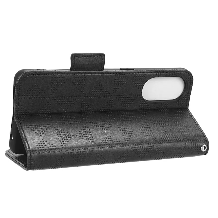 Para Oppo Reno8 T 4G Wallet Stand Protective Cover Imprinted Triangle Pattern Phone Case - Preto