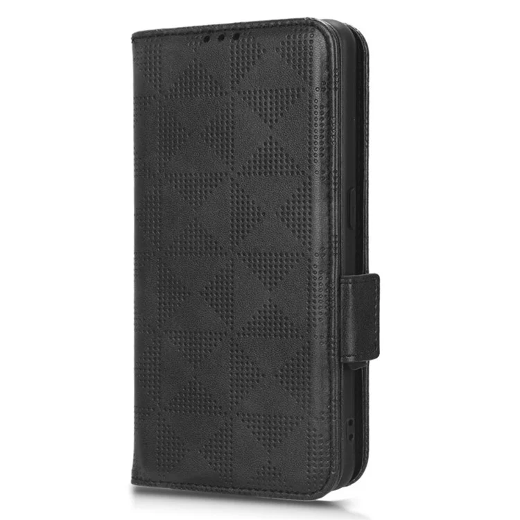 Para Oppo Reno8 T 4G Wallet Stand Protective Cover Imprinted Triangle Pattern Phone Case - Preto